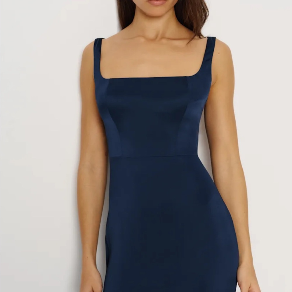 Reformation Deep Navy Satin Square-Neck Maxi Dress - Picture 3 of 7